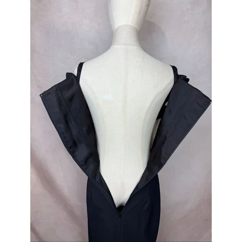 Vintage 1980s 1990s Black Bow Front Dress Off The Shoulder Chic Elegant S/M - Picture 7 of 8